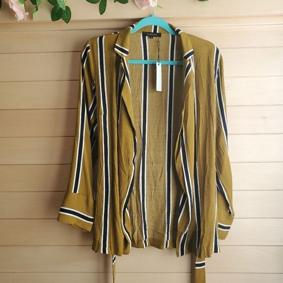 Olivaceous Striped Belted Open Cardigan Mustard Size M Medium - Picture 5 of 10